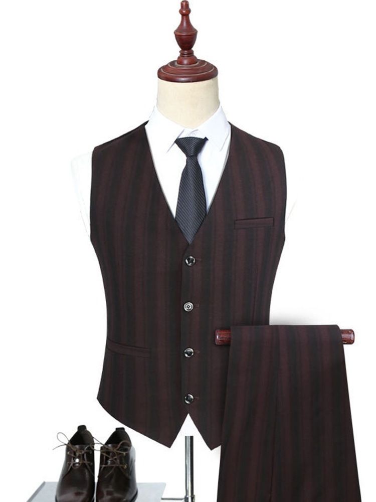 Vertical Striped Blazer Pants Vest Mens 3 Pieces Suits