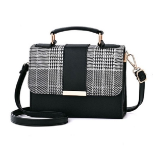 Color Block Pu Houndstooth Square Tote Bags