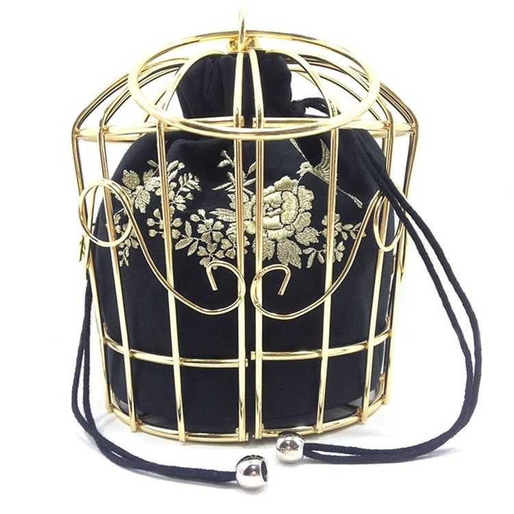 Vogue Metal Cage Embroidery Crossbody Bag