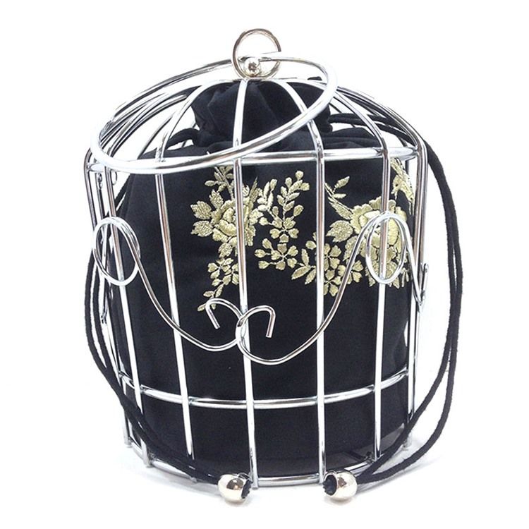 Vogue Metal Cage Embroidery Crossbody Bag