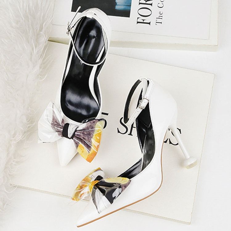 Bowknot Stiletto Heel Pointed Toe Color Block Dam Pumps