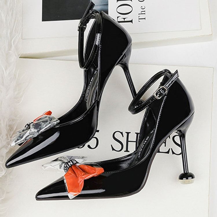 Bowknot Stiletto Heel Pointed Toe Color Block Dam Pumps