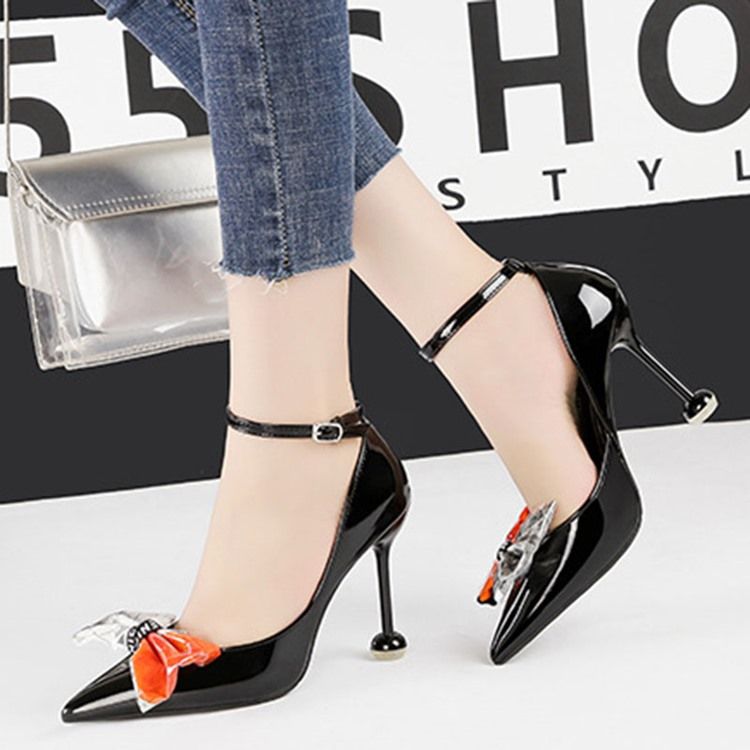 Bowknot Stiletto Heel Pointed Toe Color Block Dam Pumps