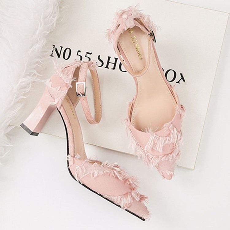 Chunky Heel Buckle Pointed Toe Women's Pumps