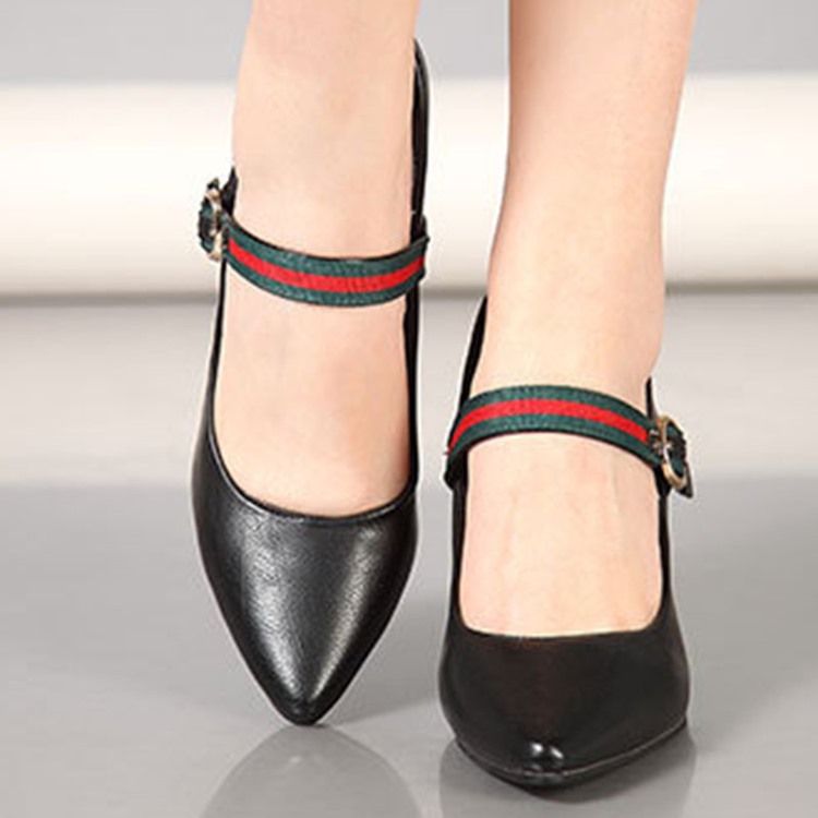 Color Block Stiletto Heel Buckle Dam Pumps