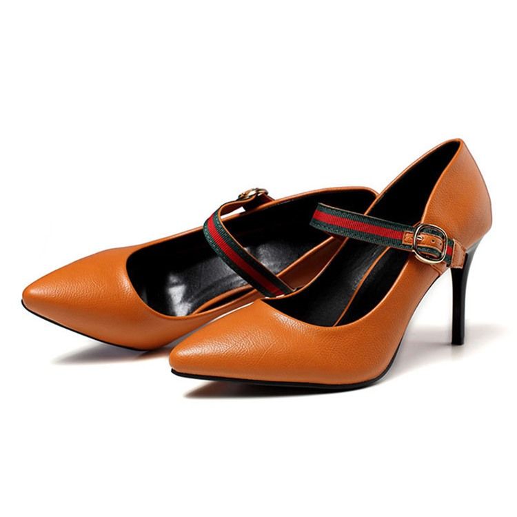 Color Block Stiletto Heel Buckle Dam Pumps