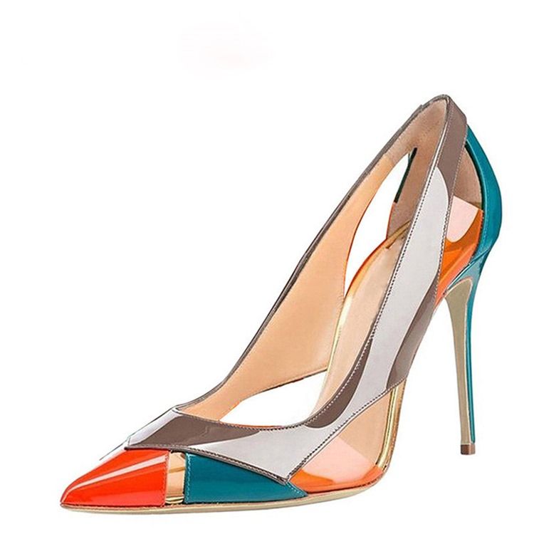 Color Block Stiletto Heel Peep Toe Dam Pumps