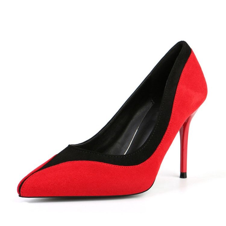 Faux Mocka Color Block Slip-on Pointed Toe Stiletto Heel Dam Pumps