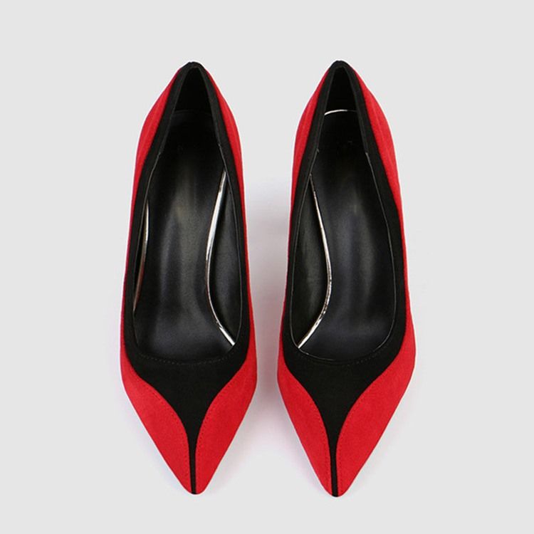 Faux Mocka Color Block Slip-on Pointed Toe Stiletto Heel Dam Pumps