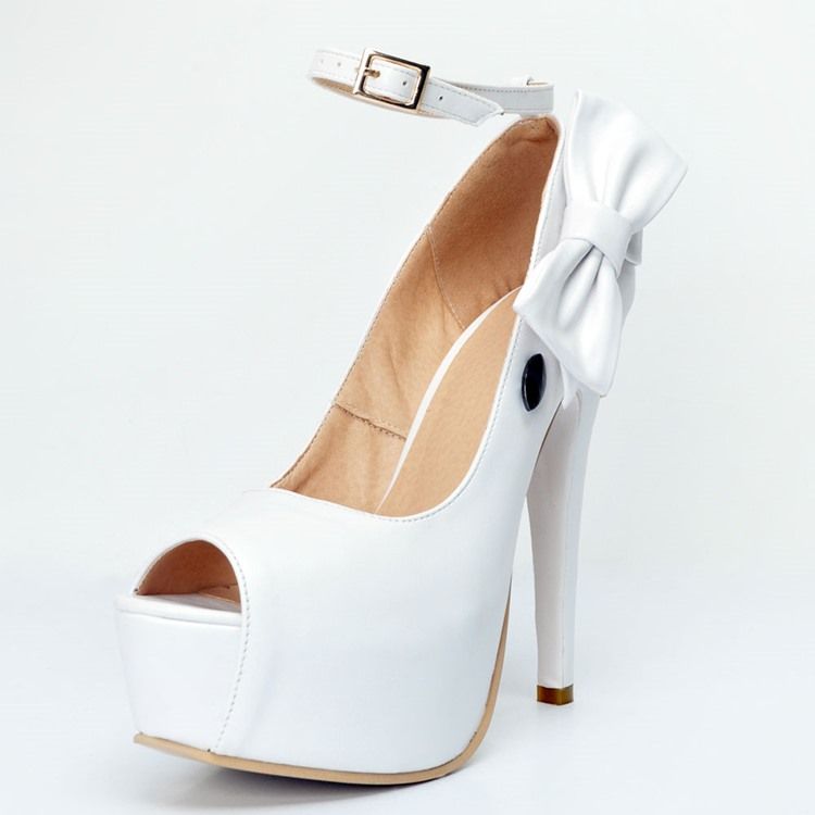 Kvinnor Peep Toe Plain Stiletto Pumps Med Bowknot