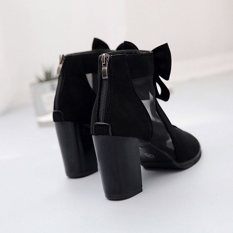 Kvinnors Bow Zipper Chunky Heel Plain Thin Shoes