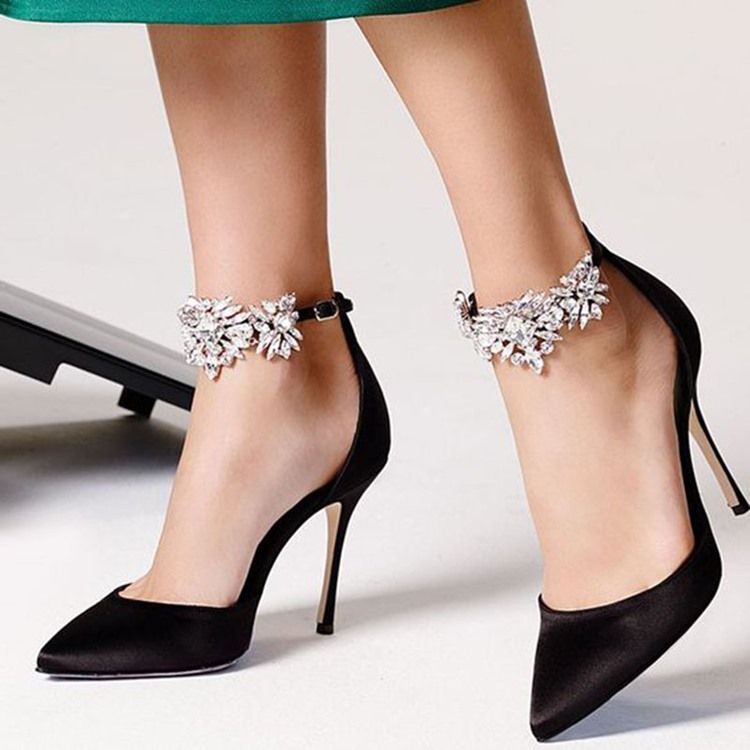 Line-style Buckle Rhinestone Pointed Toe 10cm Thin Damskor