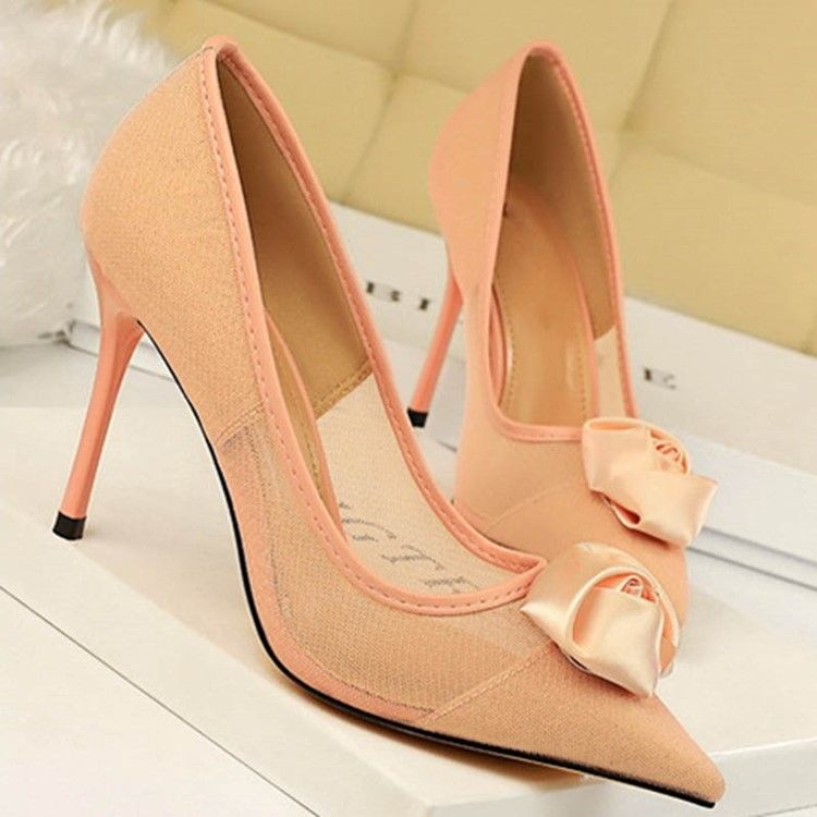 Mesh Pointed Toe Stiletto Heel Slip-on Dam Pumps