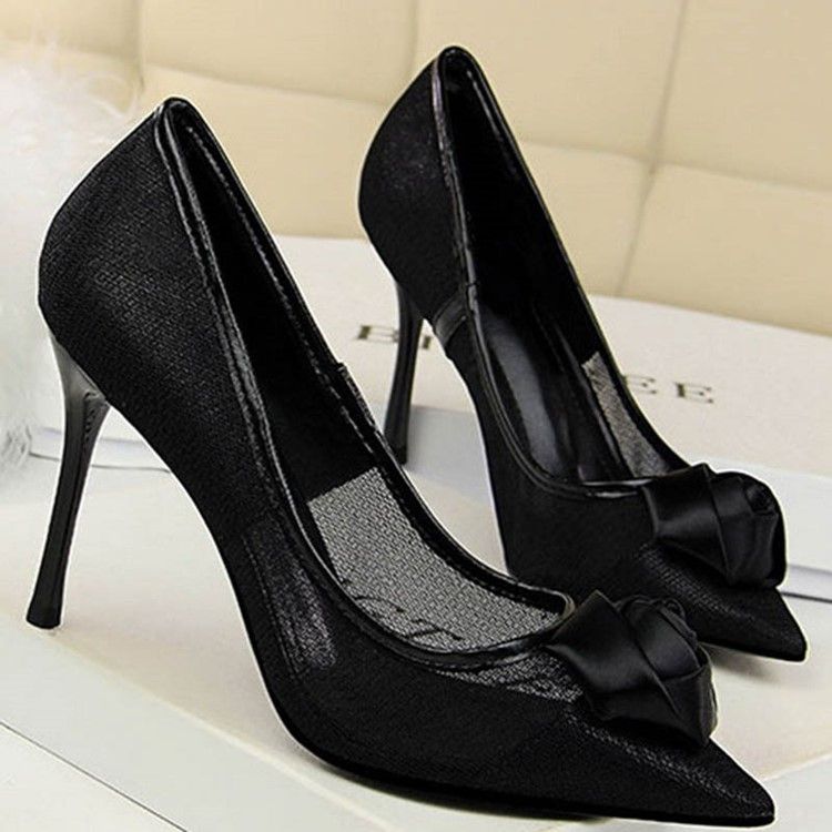 Mesh Pointed Toe Stiletto Heel Slip-on Dam Pumps