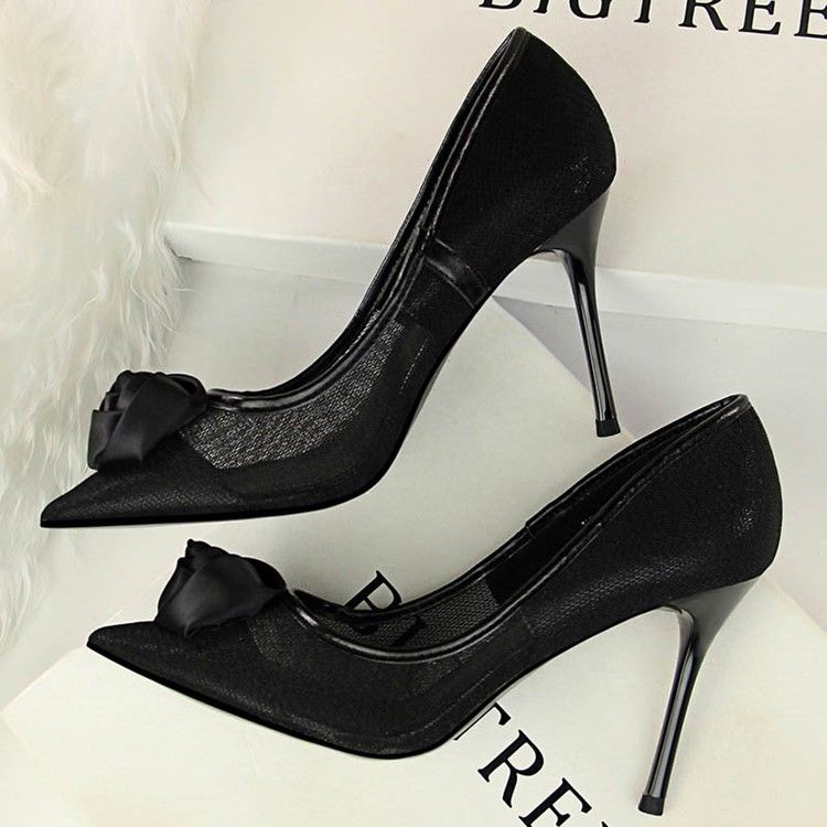 Mesh Pointed Toe Stiletto Heel Slip-on Dam Pumps