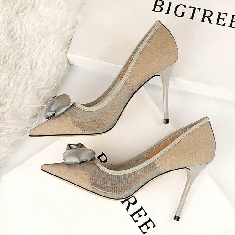 Mesh Pointed Toe Stiletto Heel Slip-on Dam Pumps