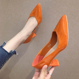 Plain Chunky Heel Slip-on Pointed Toe Dam Pumps