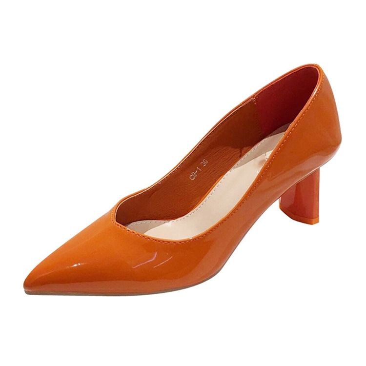 Plain Chunky Heel Slip-on Pointed Toe Dam Pumps