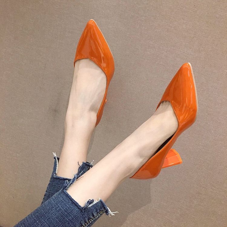 Plain Chunky Heel Slip-on Pointed Toe Dam Pumps