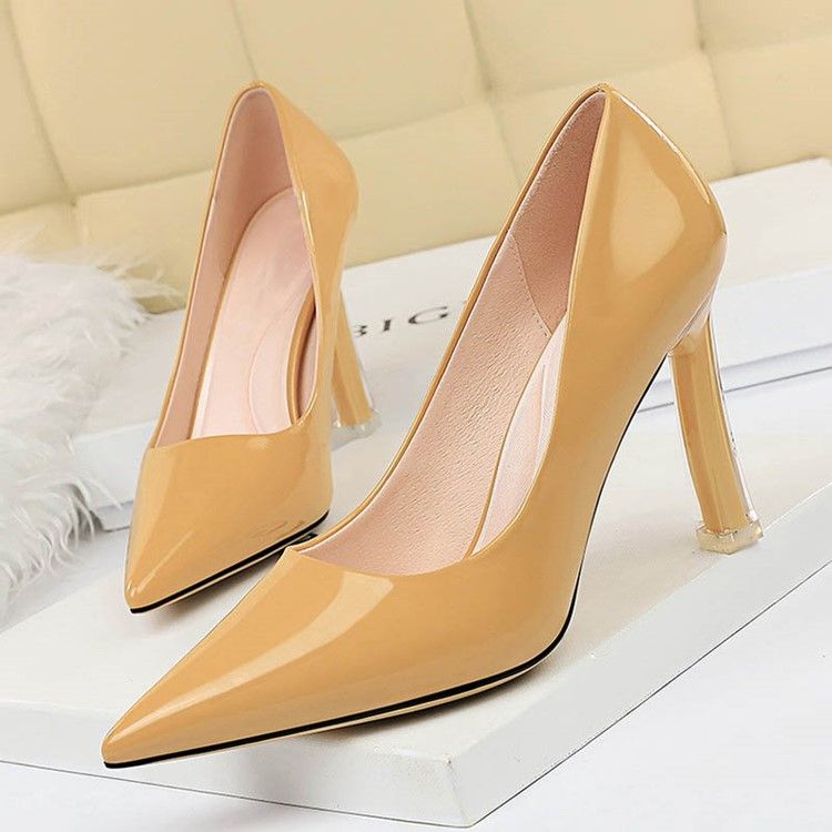 Plain Stiletto Heel Spets Toe Slip-on Pumps För Kvinnor