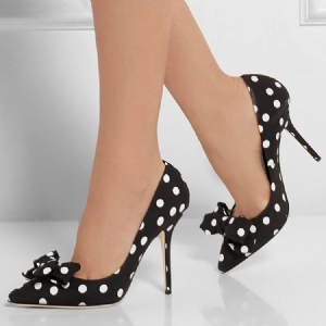 Polka Dots Bowtie Point Toe Pumps För Kvinnor