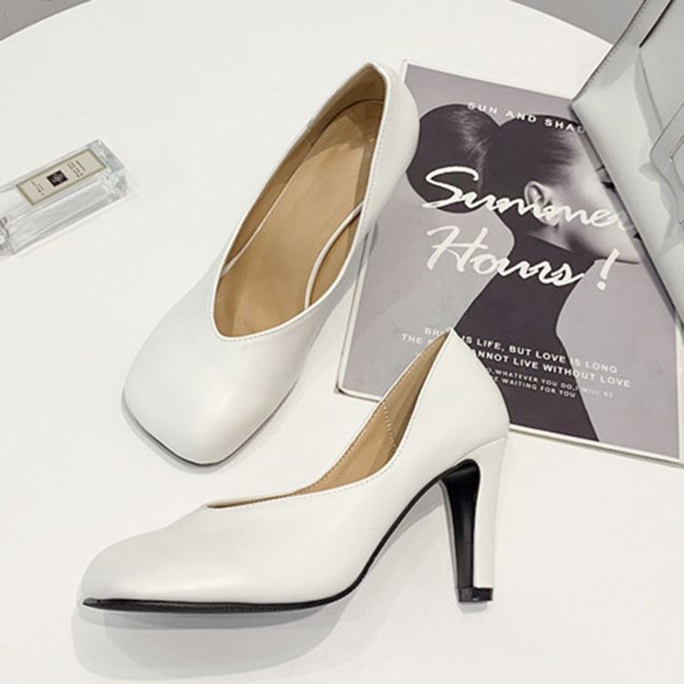 Pu Slip-on Square Toe Stiletto Heel Pumps För Kvinnor