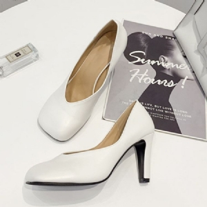 Pu Slip-on Square Toe Stiletto Heel Pumps För Kvinnor