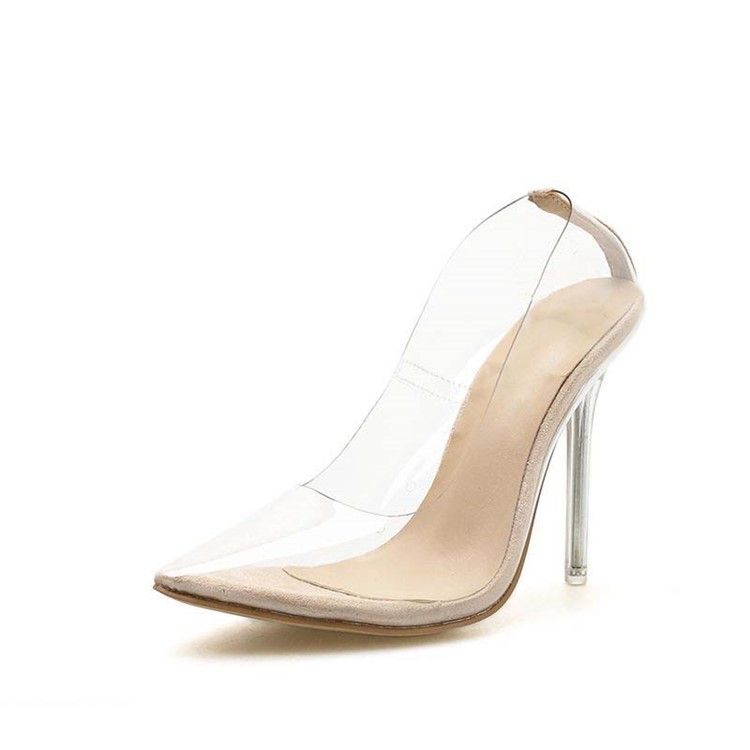 Pvc Slip-on Spets Toe Stiletto Heel Pumps För Kvinnor