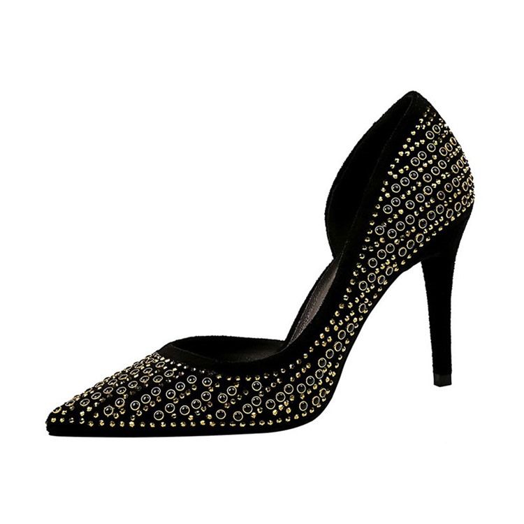 Rhinestone Faux Mocka Stiletto Heel Spets Toe Dam Pumps