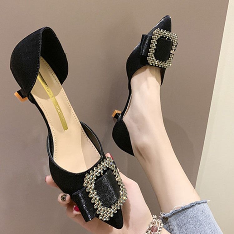 Rhinestone Pointed Toe Kitten Heel Dam Pumps