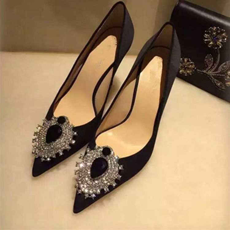 Rhinestone Silk Fabric Slip-on Pointed Toe Damskor