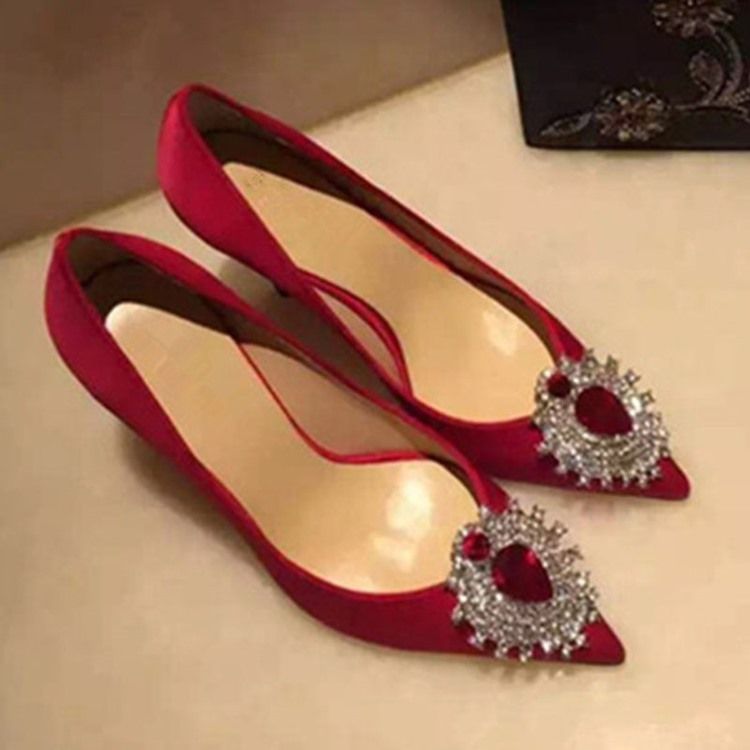 Rhinestone Silk Fabric Slip-on Pointed Toe Damskor