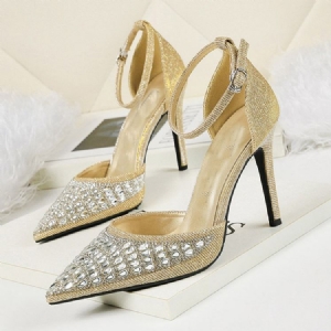 Rhinestone Spets Toe Spänne Stilettklack Dam Pumps