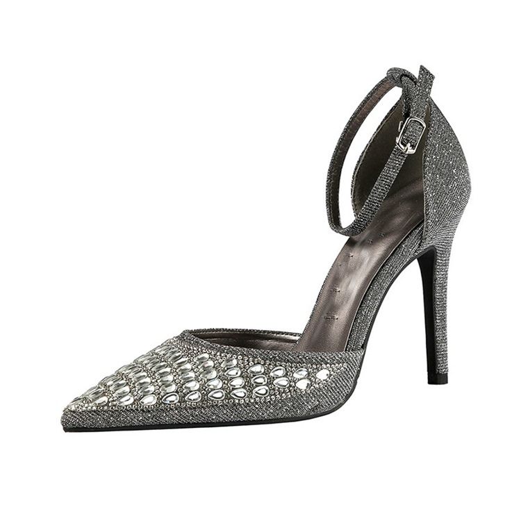 Rhinestone Spets Toe Spänne Stilettklack Dam Pumps