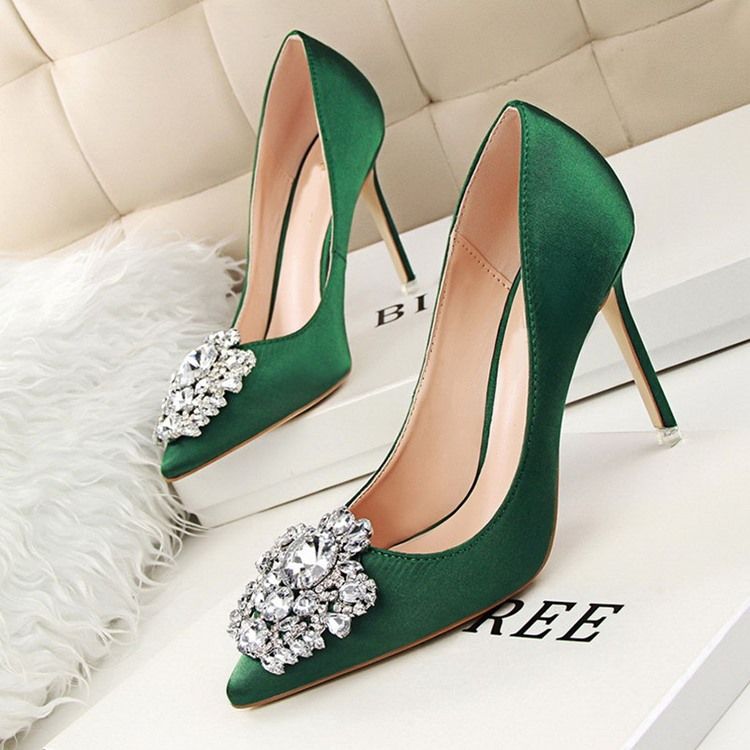 Rhinestone Spets Toe Stiletto Heel Plain Thin Damskor Pumps