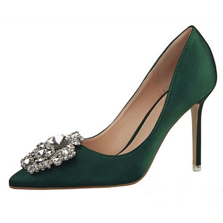 Rhinestone Spets Toe Stiletto Heel Plain Thin Damskor Pumps