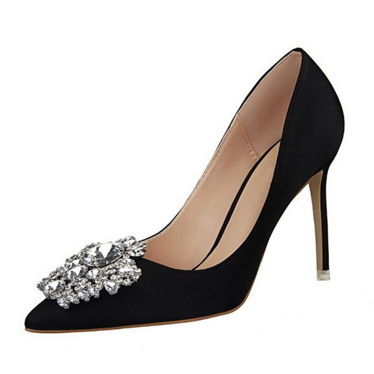 Rhinestone Spets Toe Stiletto Heel Plain Thin Damskor Pumps