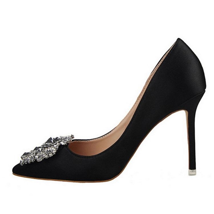 Rhinestone Spets Toe Stiletto Heel Plain Thin Damskor Pumps