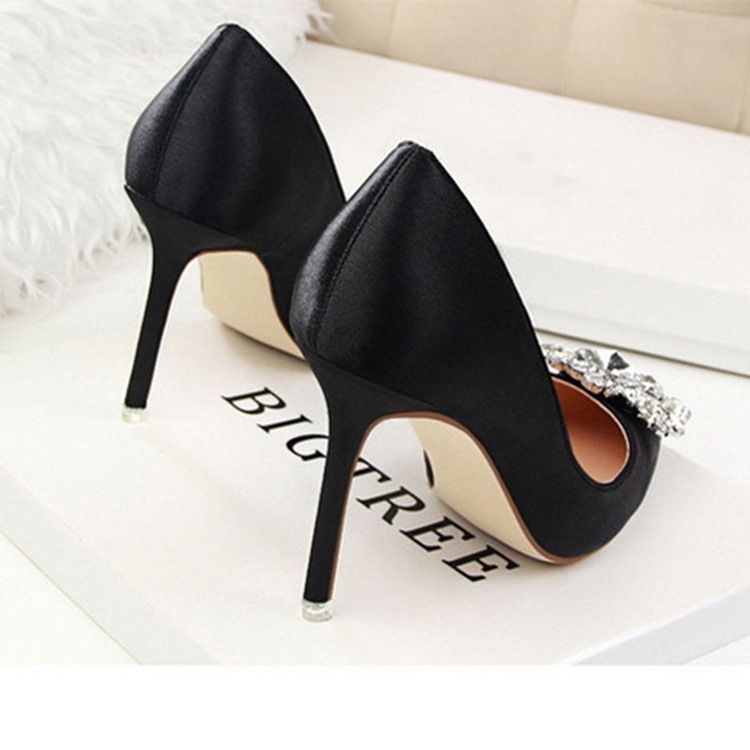 Rhinestone Spets Toe Stiletto Heel Plain Thin Damskor Pumps