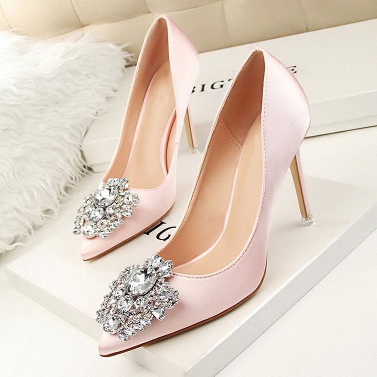 Rhinestone Spets Toe Stiletto Heel Plain Thin Damskor Pumps