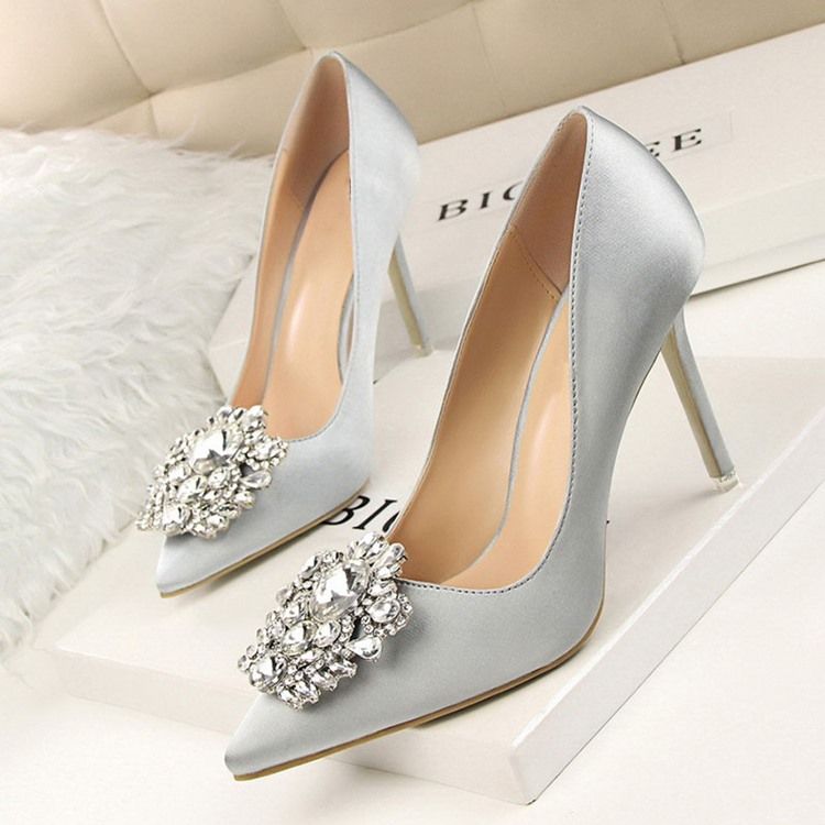 Rhinestone Spets Toe Stiletto Heel Plain Thin Damskor Pumps