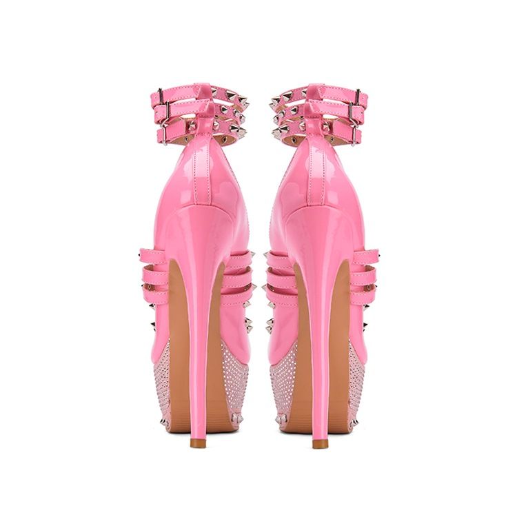 Round Toe Beads Buckle Ultra-high Heel Dam Pumps