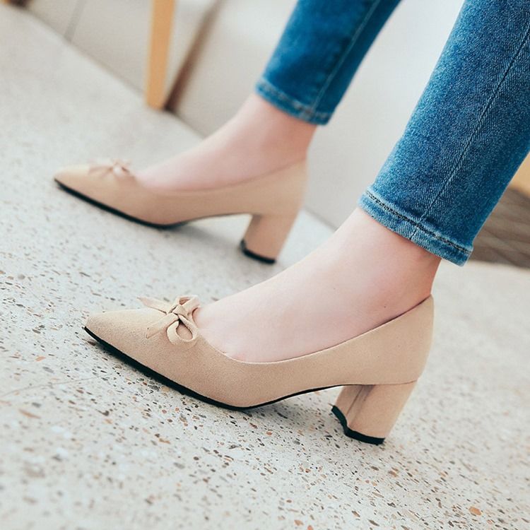 Spetsig Tå Båge Chunky Heel Dam Pumps