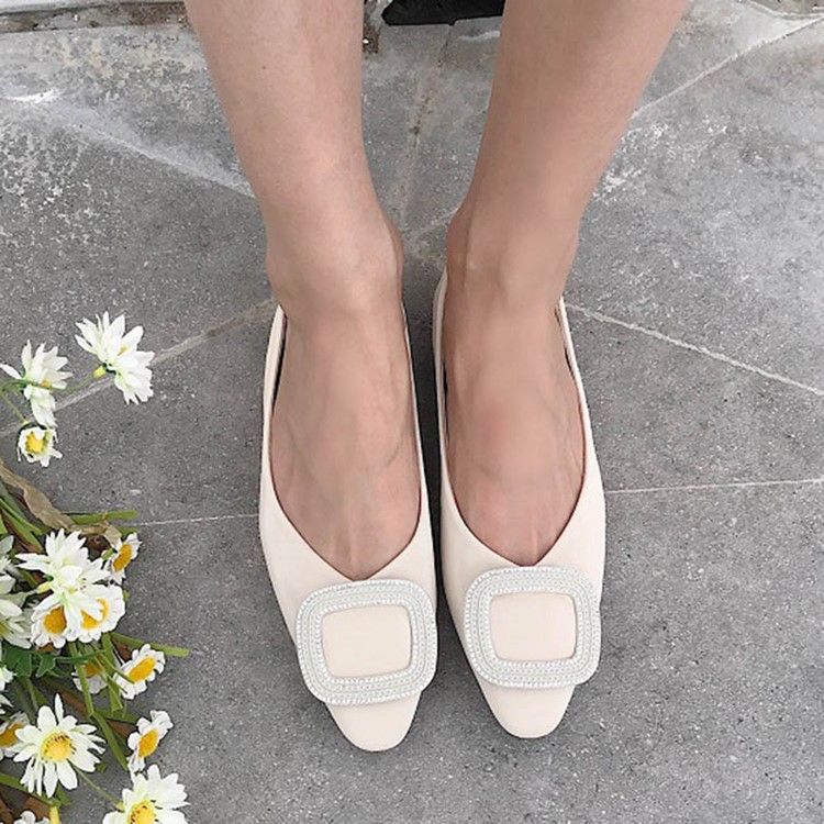 Pu Block Heel Slip-on Square Toe Damskor