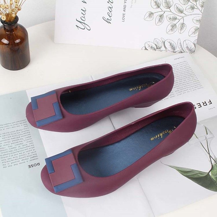 Pvc Slip-on Round Toe Wedge Heel Dam Jelly Shoes