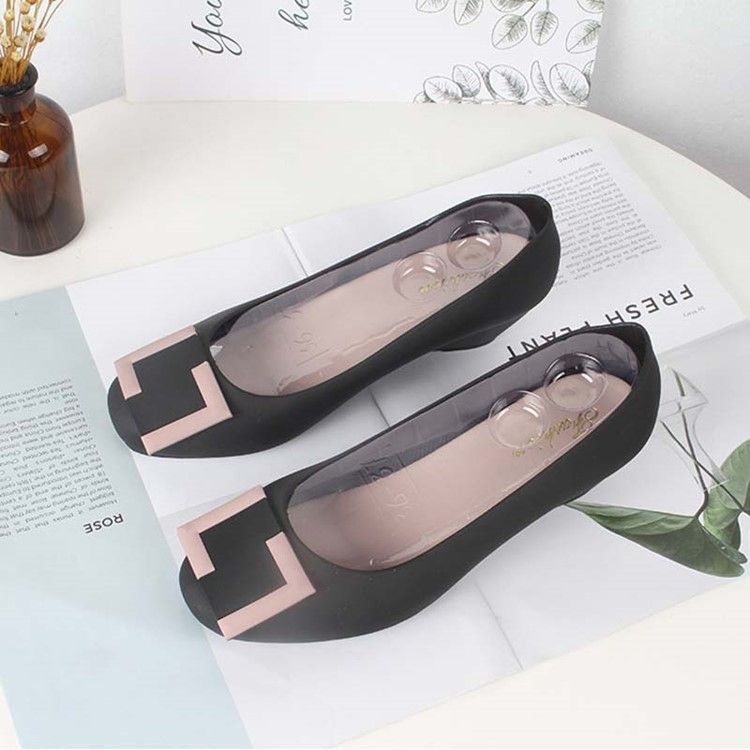 Pvc Slip-on Round Toe Wedge Heel Dam Jelly Shoes