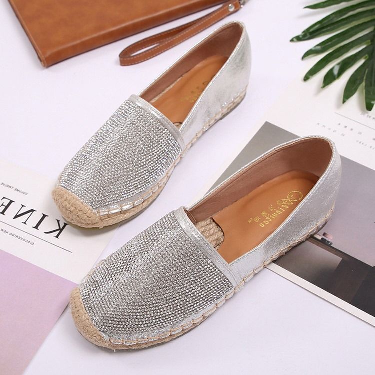 Rhinestone Block Heel Slip-on Round Toe Damskor