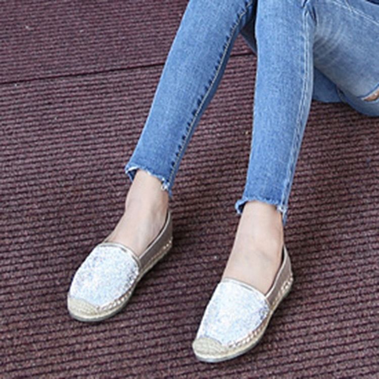 Rhinestone Block Heel Slip-on Round Toe Damskor