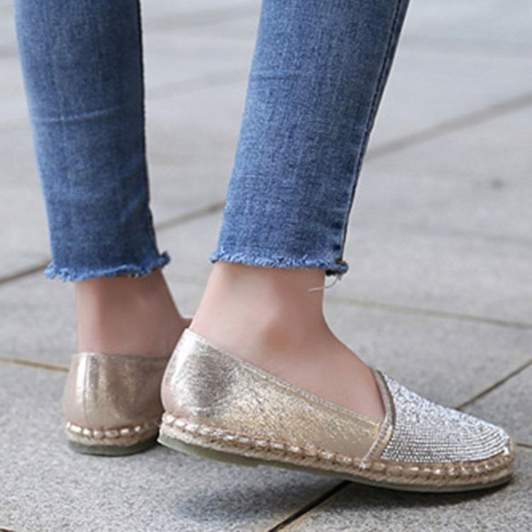 Rhinestone Block Heel Slip-on Round Toe Damskor