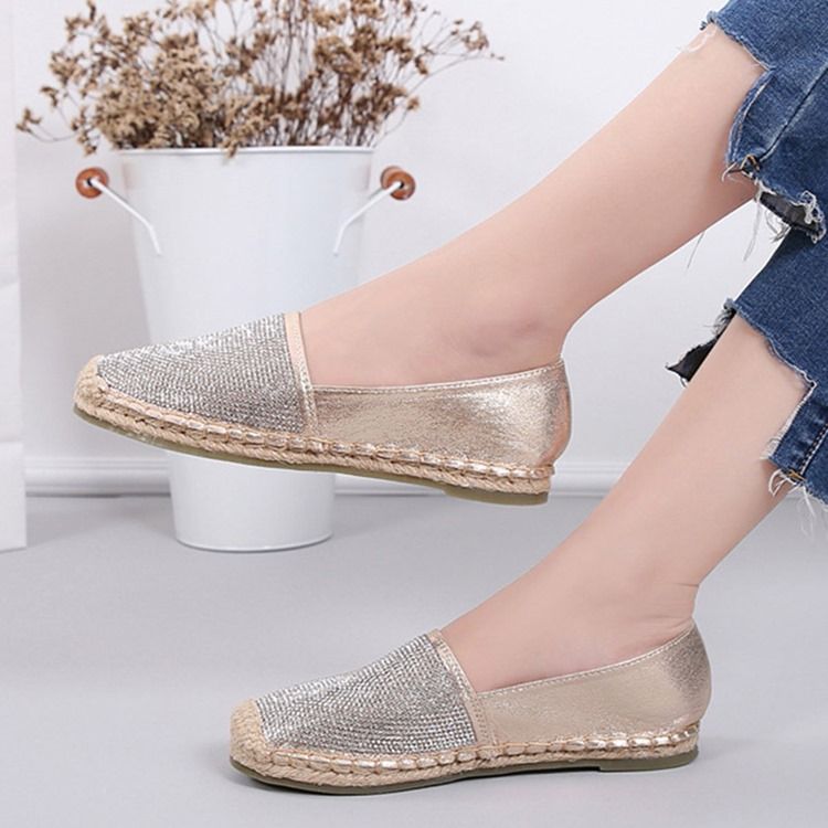 Rhinestone Block Heel Slip-on Round Toe Damskor